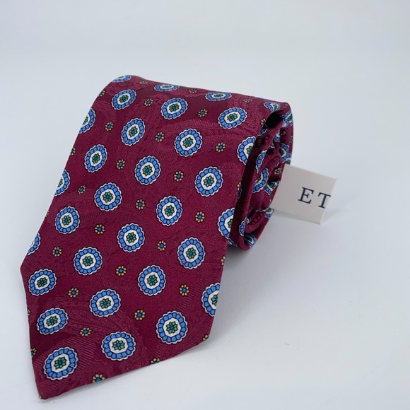 Eton Tie Mens One Size Colorful Floral Silk Classic Fit Necktie‎ Italy Made